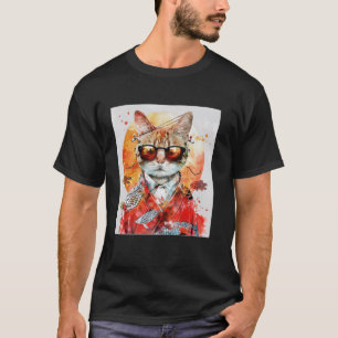 Katze in Sonnenbrille Künstlerischer Japanischer S T-Shirt