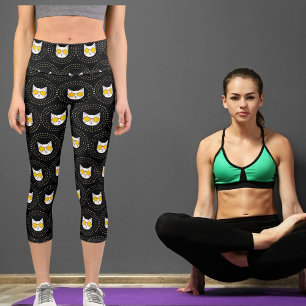 Katze in Sonnenbrille und Punkt auf weißem gelben  Capri Leggings