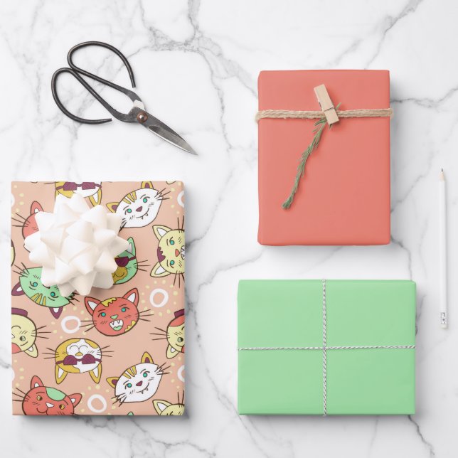 Katze in Sonnenbrillen Muster Geschenkpapier Set (Vorderseite)