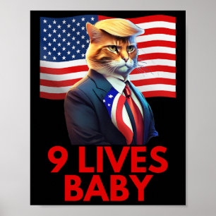 Katze in Suite mit Trump Haar amerikanische Flagge Poster