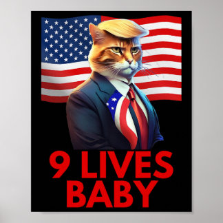 Katze in Suite mit Trump Haar amerikanische Flagge Poster