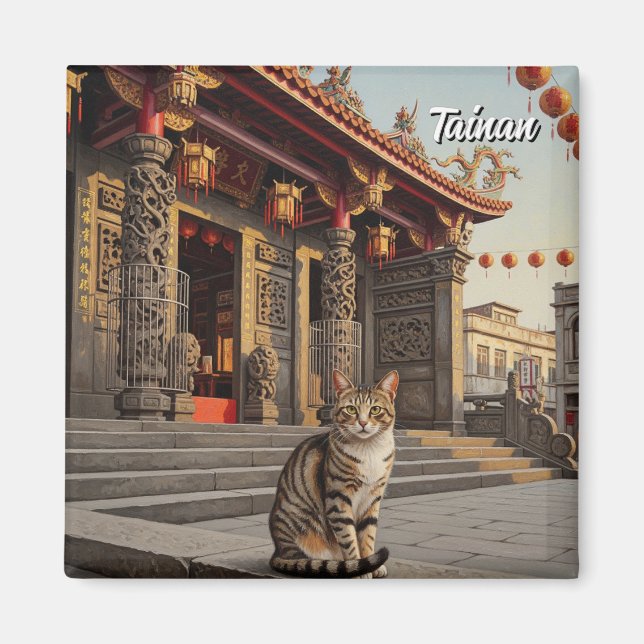 Katze in Taiwan Tainan Temple Travel Magnet (Vorne)