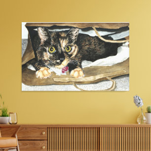 Katze in Taschen Aquarellmalerei Wrapped Canvas Leinwanddruck