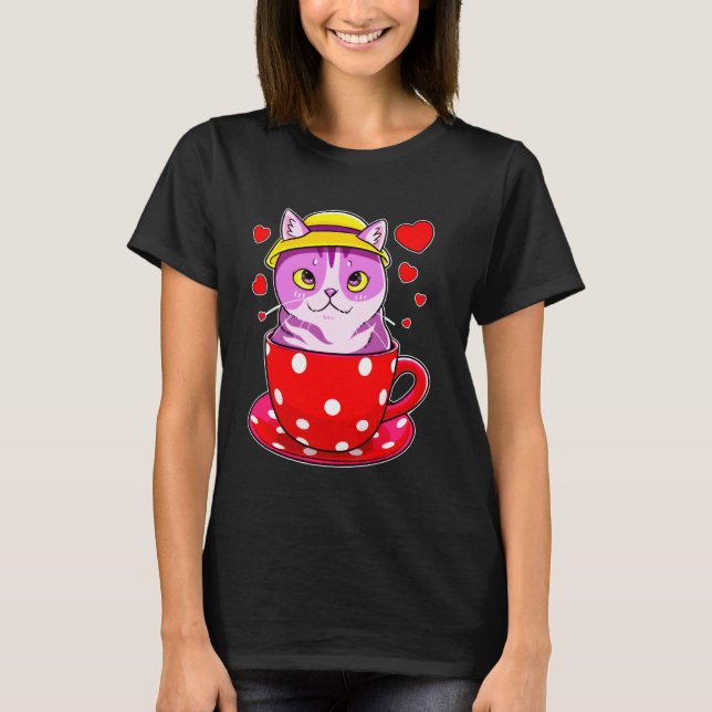 Katze in Teetasse Kätzchen T-Shirt (Vorderseite)