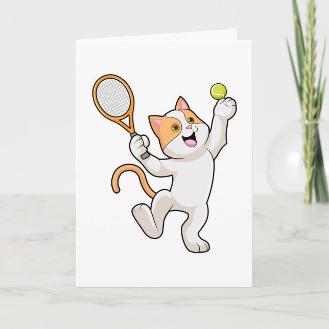 Katze in Tennis mit Tennisschläger Karte (Vorderseite)