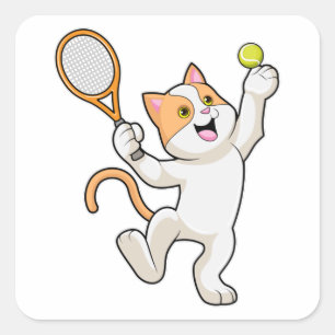 Katze in Tennis mit Tennisschläger Quadratischer Aufkleber