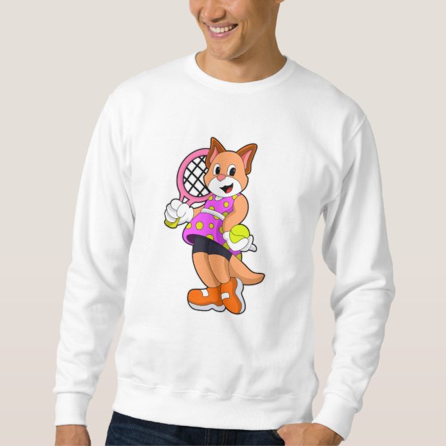 Katze in Tennis mit Tennisschläger Sweatshirt (Vorderseite)