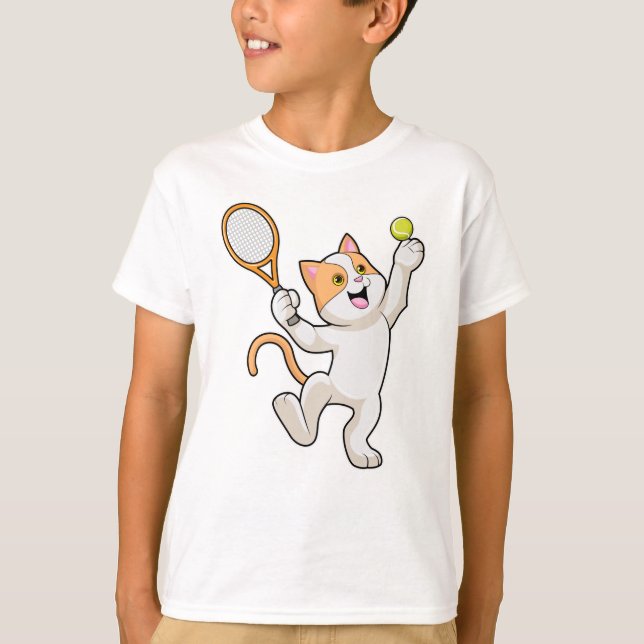 Katze in Tennis mit Tennisschläger T-Shirt (Vorderseite)
