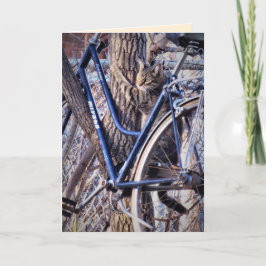 Katze in Tree mit Bicycle Niedlich Funny Cats Karte