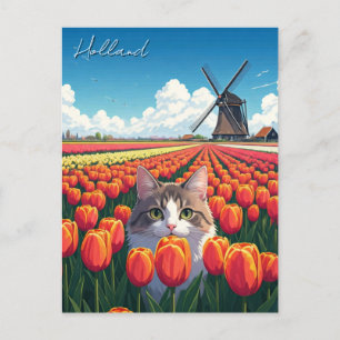 Katze in Tulip Fields Holland Niederlande Postkarte