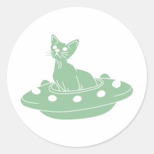 Katze in Ufo - Wählen Sie die Hintergrundfarbe Runder Aufkleber