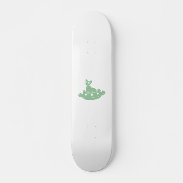 Katze in Ufo - Wählen Sie die Hintergrundfarbe Skateboard (Vorne)