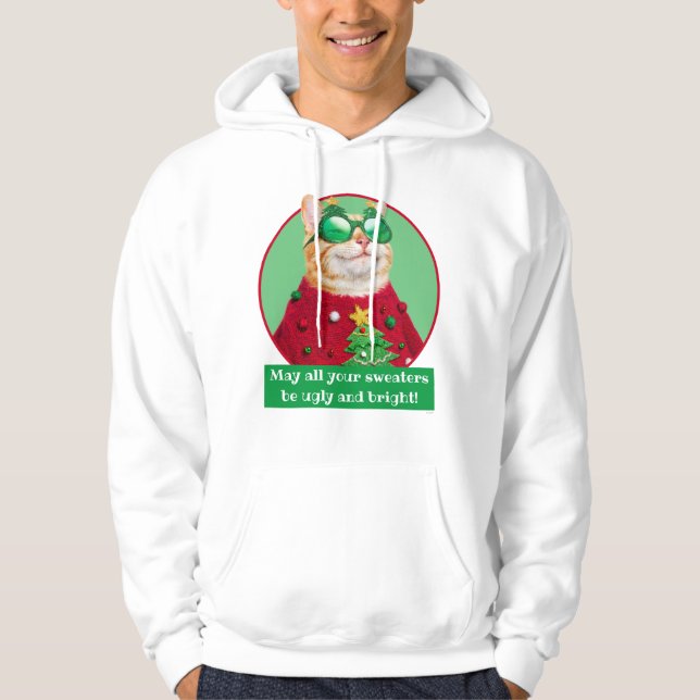 Katze in Ugly Christmas Sweater Hoodie (Vorderseite)