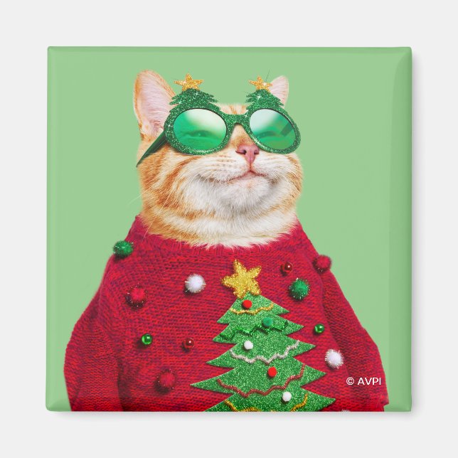 Katze in Ugly Christmas Sweater Magnet (Vorne)