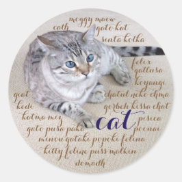 Katze in vielen Sprachen Runder Aufkleber