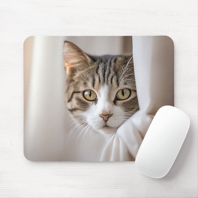 Katze in Vorhängen Mousepad (Mit Mouse)