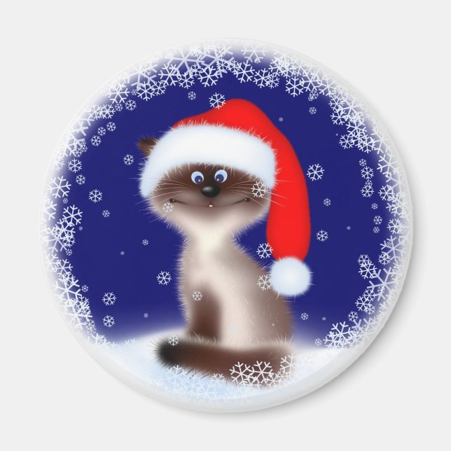 Katze in Weihnachtsmannmütze Magnet (Vorne)