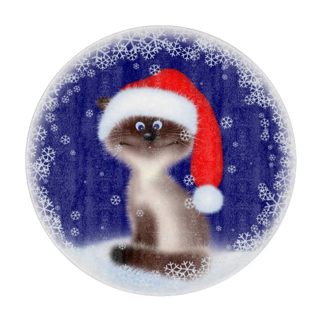 Katze in Weihnachtsmannmütze Schneidebrett (Vorderseite)
