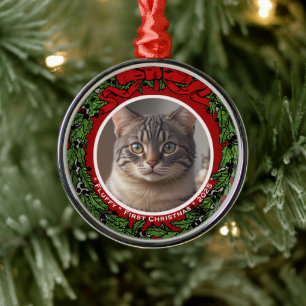 Katze Individuelles Foto Erstes Weihnachtskranz Ornament Aus Metall