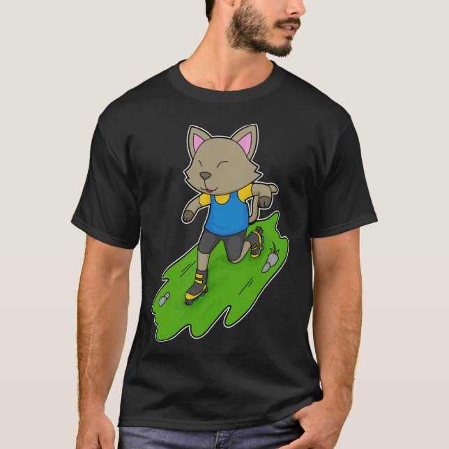 Katze Inline-Skating Rollschuhe Sport T-Shirt (Vorderseite)