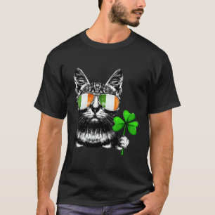 Katze Irland Flagge Sonnenbrille Shamrock St Patri T-Shirt