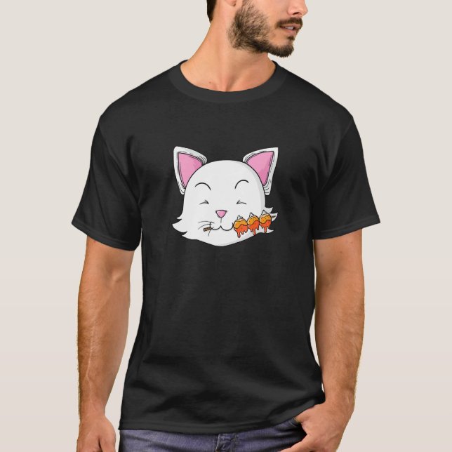Katze isst Dango Rice Dumplings T-Shirt (Vorderseite)
