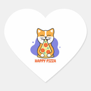 Katze isst eine Pizza Herz-Aufkleber