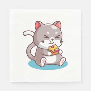 Katze isst eine Pizza Serviette