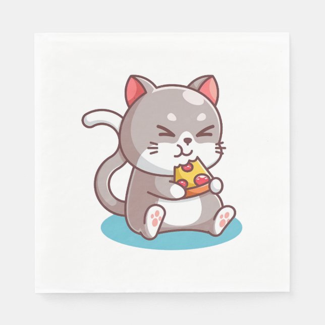 Katze isst eine Pizza Serviette (Vorderseite)