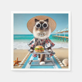 Katze isst Hamburger Serviette