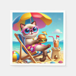 Katze isst Hamburger Serviette