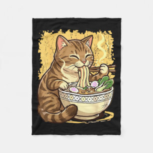 Katze isst japanische Ramen-Nudeln Fleecedecke
