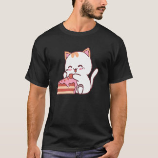 Katze isst leckeren Kuchen Bonbon Rücken T-Shirt