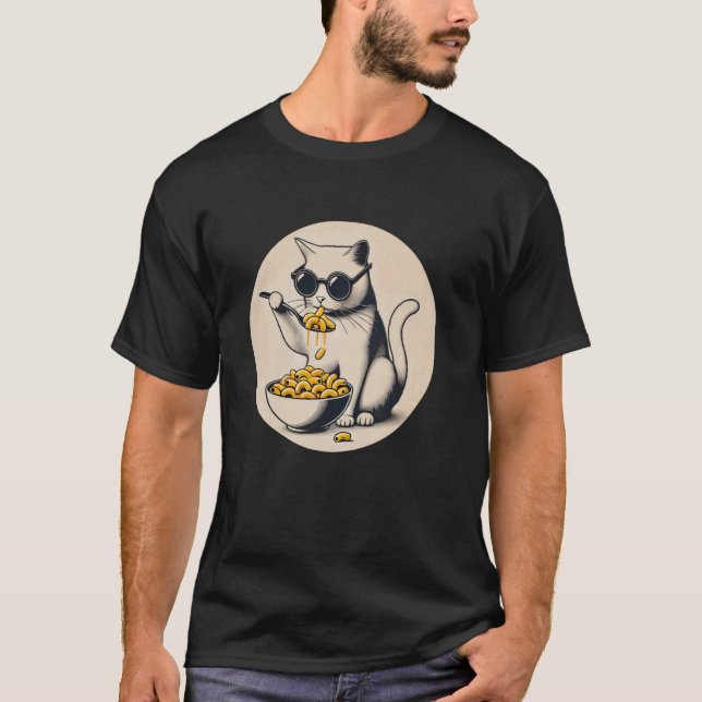 Katze isst Mac und Käse T-Shirt (Vorderseite)