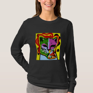 Katze isst Pizza Abstract Weird Po[p Farbige & T-Shirt