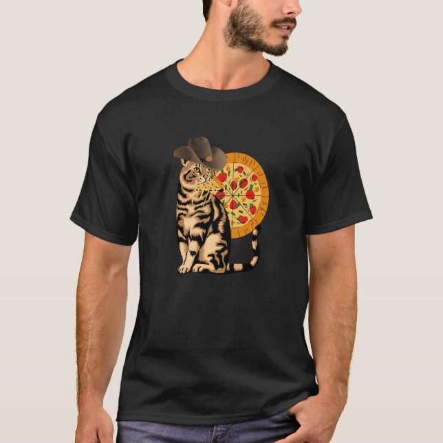Katze isst Pizza T-Shirt (Vorderseite)