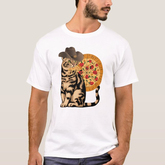 Katze isst Pizza T-Shirt (Vorderseite)