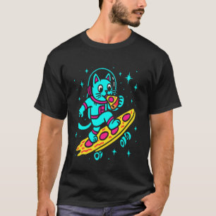 Katze isst Pizza Weltraum Kätzchen Galaxy Lustiges T-Shirt