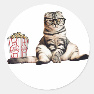 Katze isst Popcorn witzig Runder Aufkleber