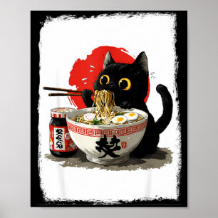 Katze isst Ramen Lustige japanische Kawaii-Katze A Poster