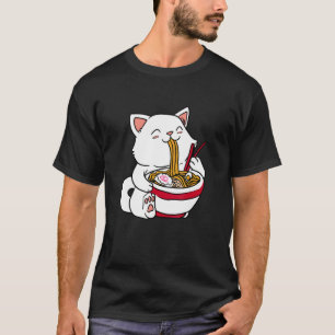 Katze isst Ramen-Nudeln japanisches Essen T-Shirt