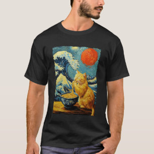 Katze isst Ramen Van Gogh Kunstwerk Welle Kanagawa T-Shirt