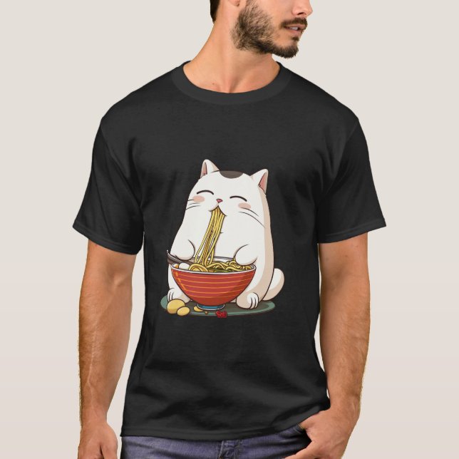 Katze isst Ramen, Wer braucht Stäbchen, NomNom T-Shirt (Vorderseite)