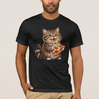 Katze isst riesige Pizzascheibe – Glücklicher Gesi T-Shirt
