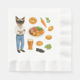 Katze isst Sonntag Roast für englische Food Liebha Serviette