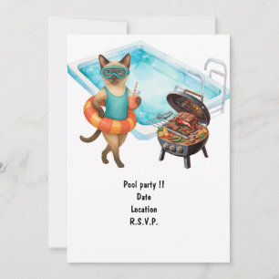 Katze ist am Pool für Poolparty Einladung