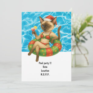 Katze ist am Pool für Poolparty Einladung