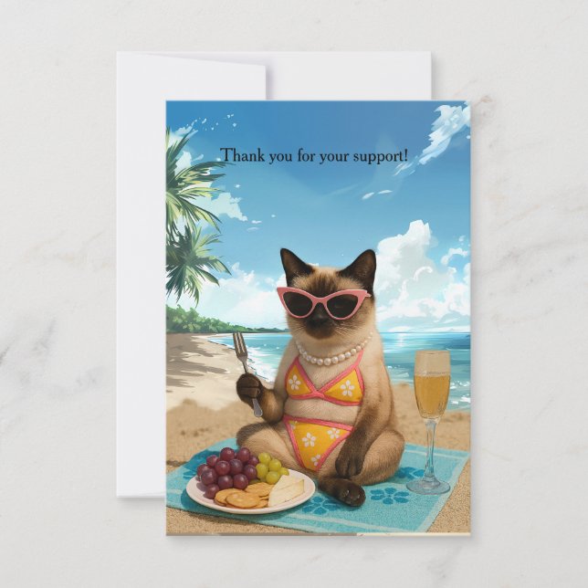 Katze ist am Strand Dankeskarte (Vorderseite)