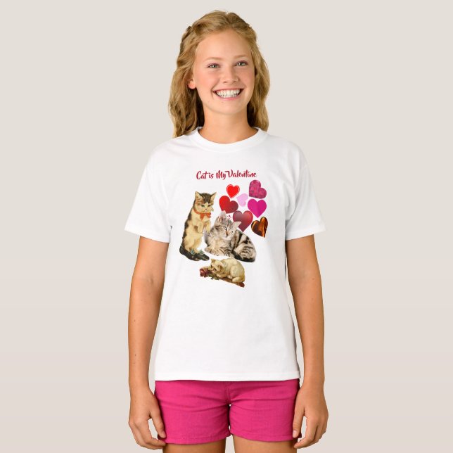 Katze ist mein Valentine Sweeping Heart Elegante G T-Shirt (Vorne ganz)