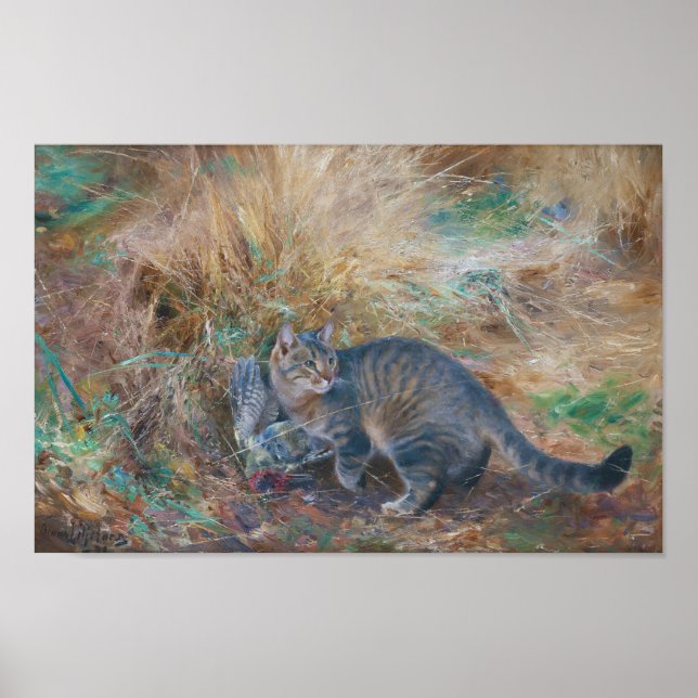 Katze Jagd auf ein Turtledove, Bruno Liljefors Poster (Vorne)